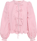 Seersucker Bow Blouse - Pink Stripe
