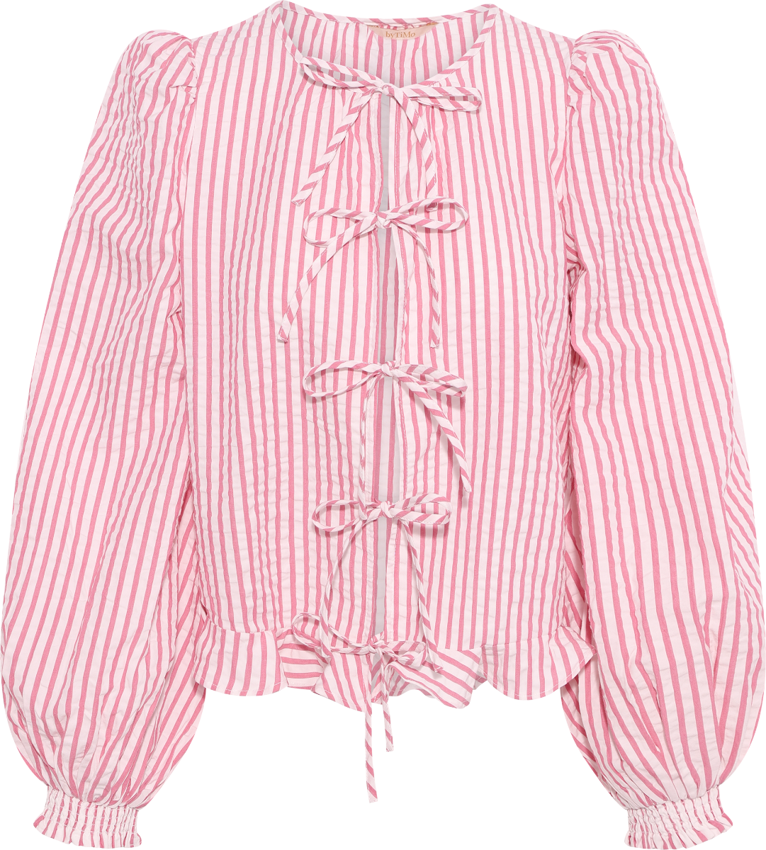 Seersucker Bow Blouse - Pink Stripe