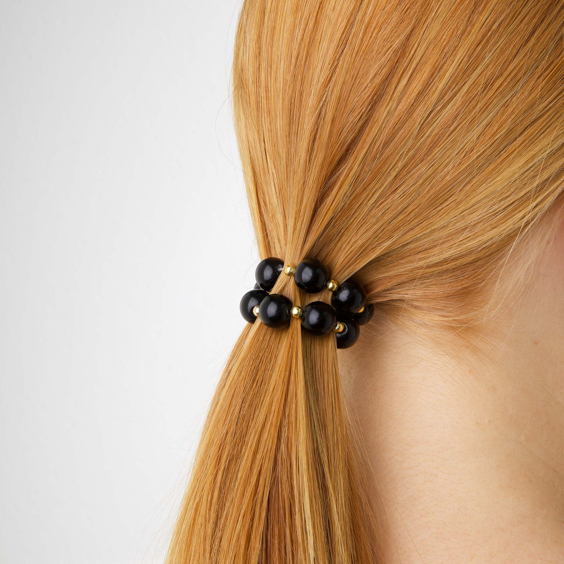 Anja Pearl Stretch Bracelet/Hair Tie - Black