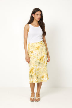 Yaspella Hw Midi Skirt - Pale Banana Lemon Print