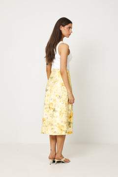 Yaspella Hw Midi Skirt - Pale Banana Lemon Print