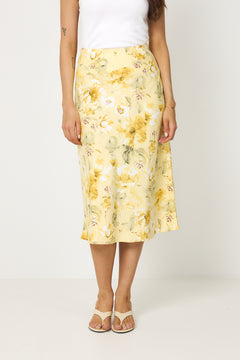 Yaspella Hw Midi Skirt - Pale Banana Lemon Print