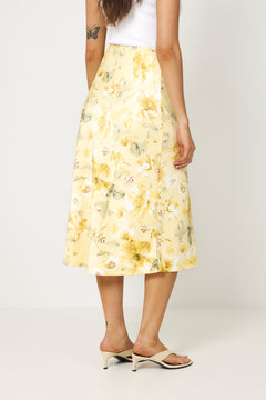 Yaspella Hw Midi Skirt - Pale Banana Lemon Print