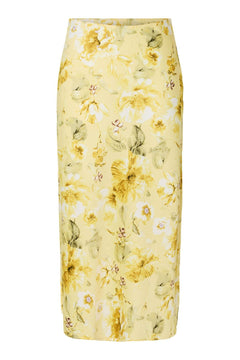 Yaspella Hw Midi Skirt - Pale Banana Lemon Print