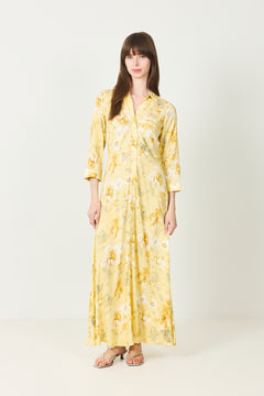 Yassavanna Long Shirt Dress - Pale Banana Lemon Print