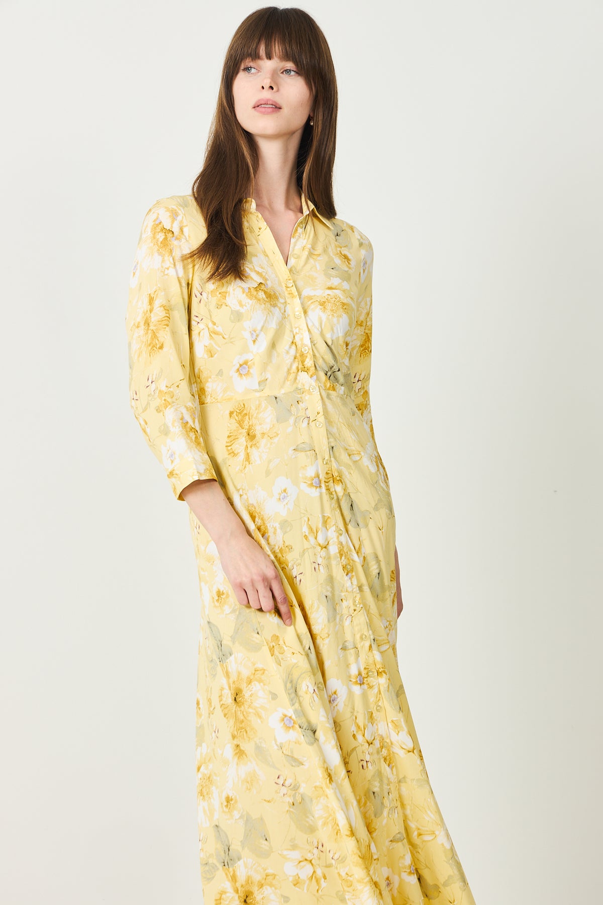 Yassavanna Long Shirt Dress - Pale Banana Lemon Print