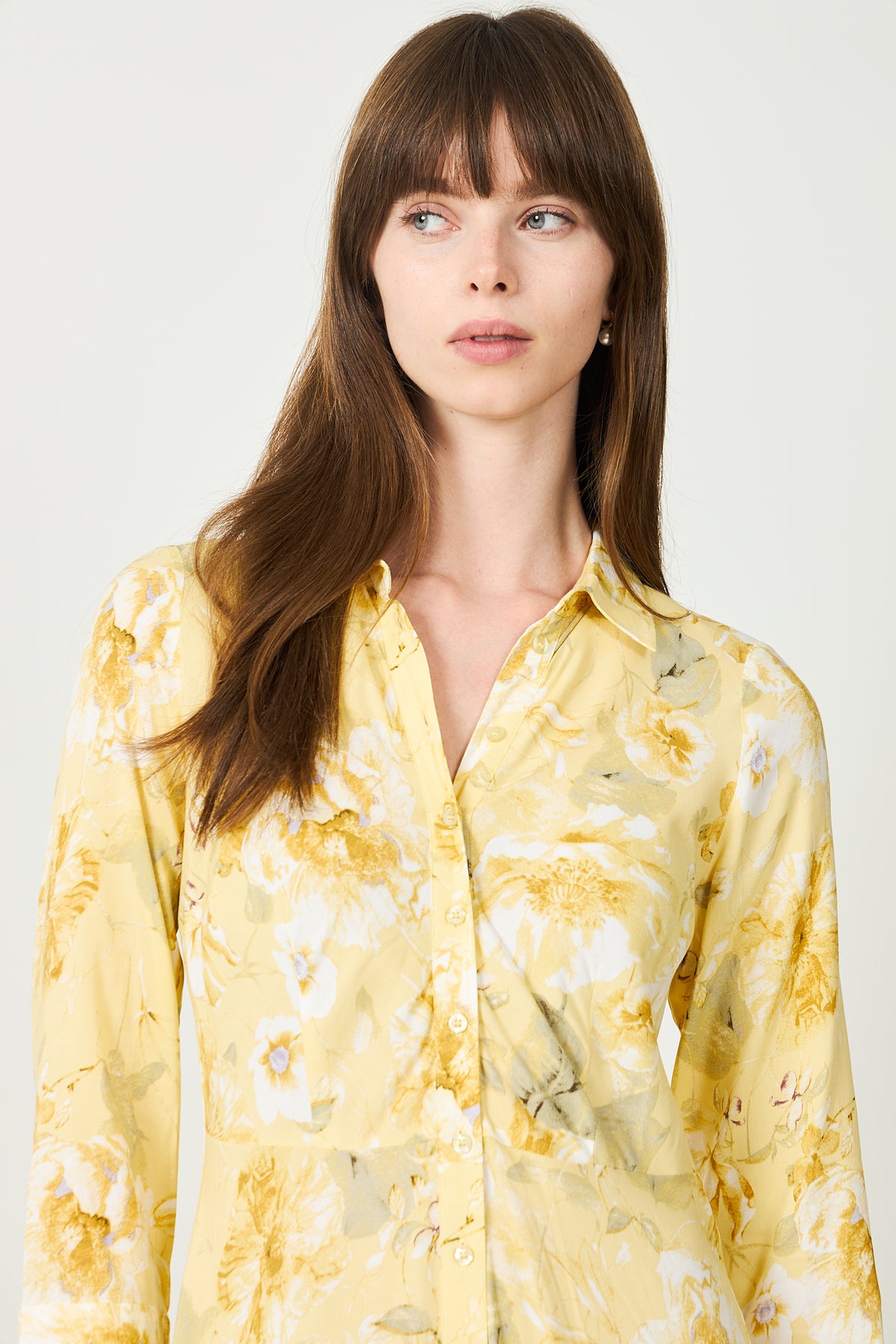 Yassavanna Long Shirt Dress - Pale Banana Lemon Print