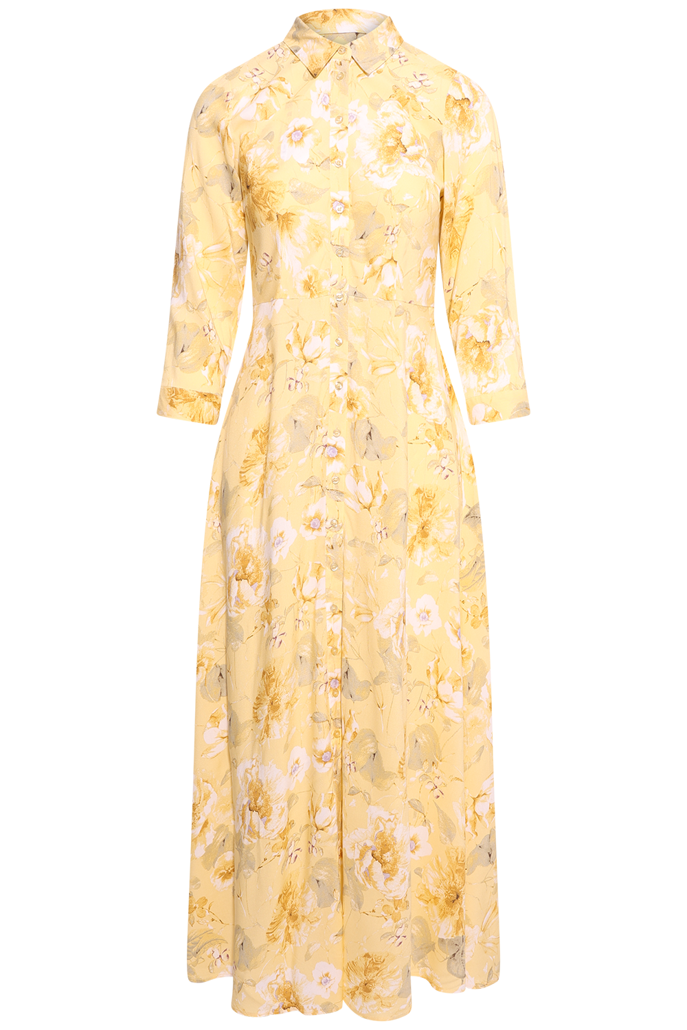 Yassavanna Long Shirt Dress - Pale Banana Lemon Print