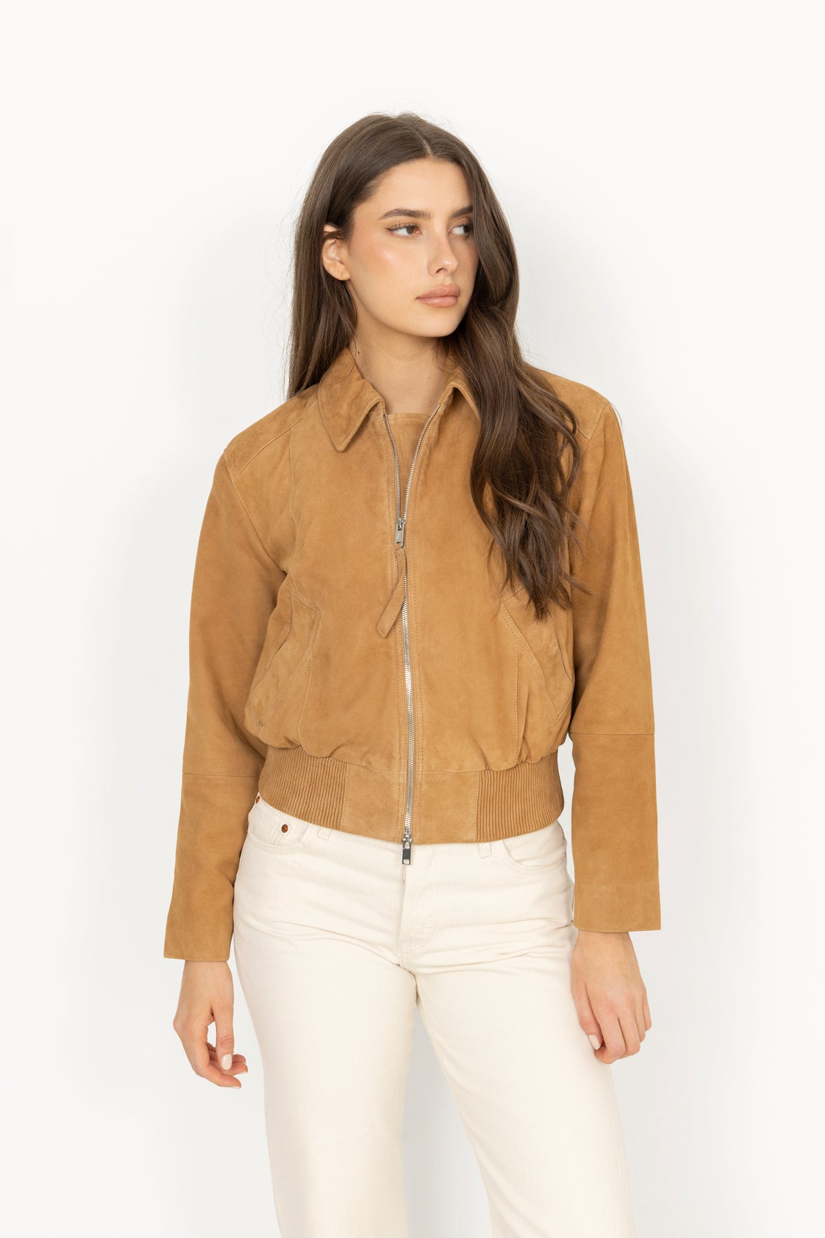 Lex Bomber Jacket - Light Camel Suede