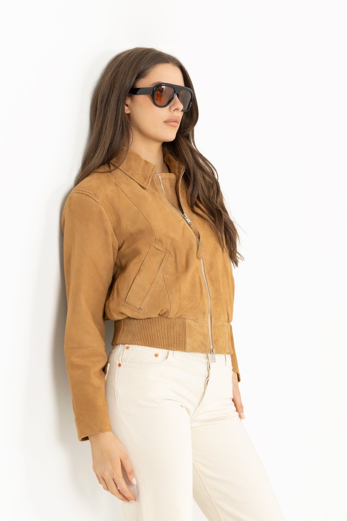 Lex Bomber Jacket - Light Camel Suede