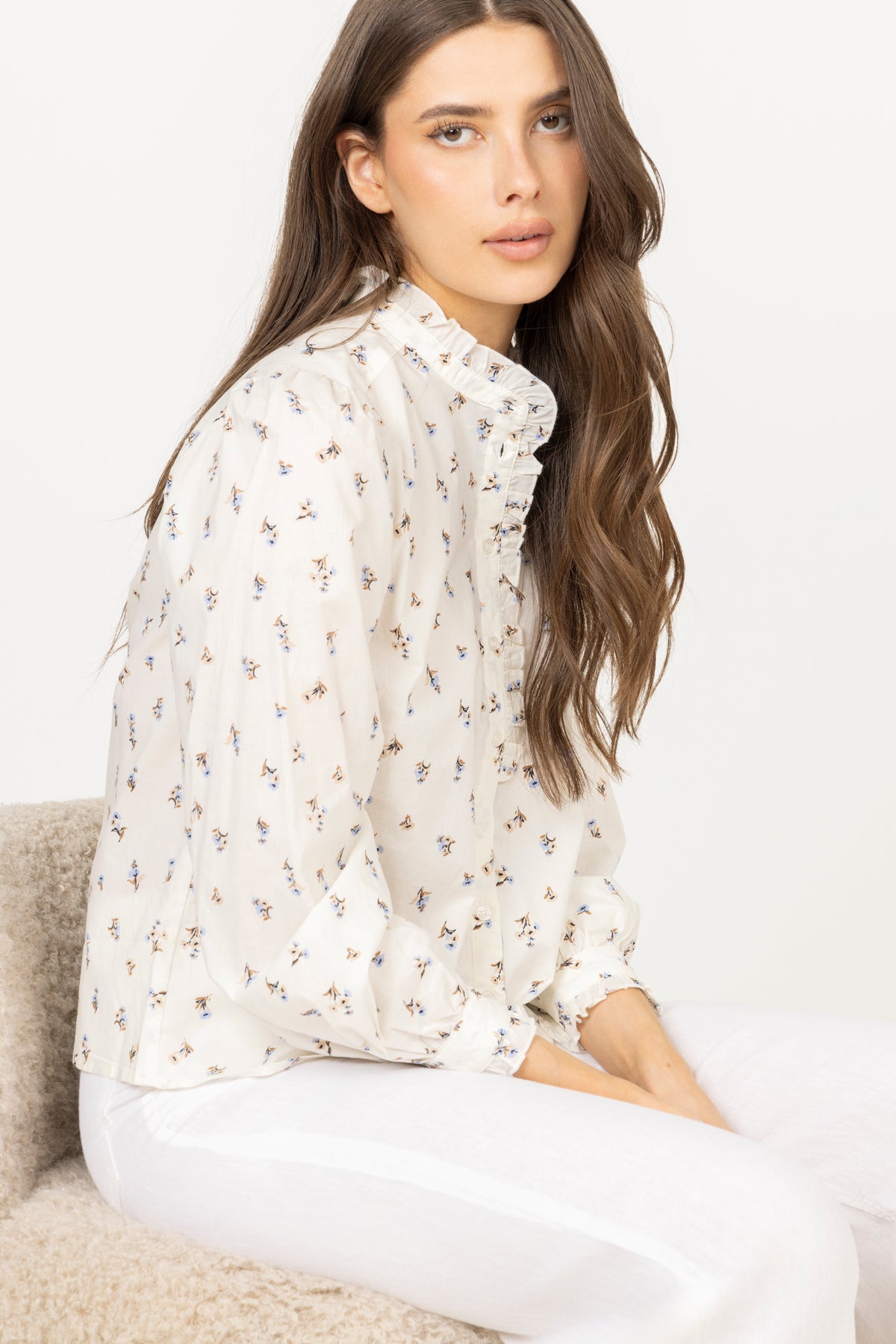 Emily Blouse - White Anemone Print