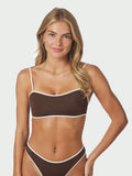 Fia Solid Contrast Bikini Top - Dark Brown/Creme