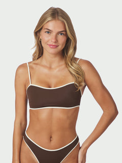 Fia Solid Contrast Bikini Top - Dark Brown/Creme