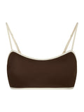 Fia Solid Contrast Bikini Top - Dark Brown/Creme