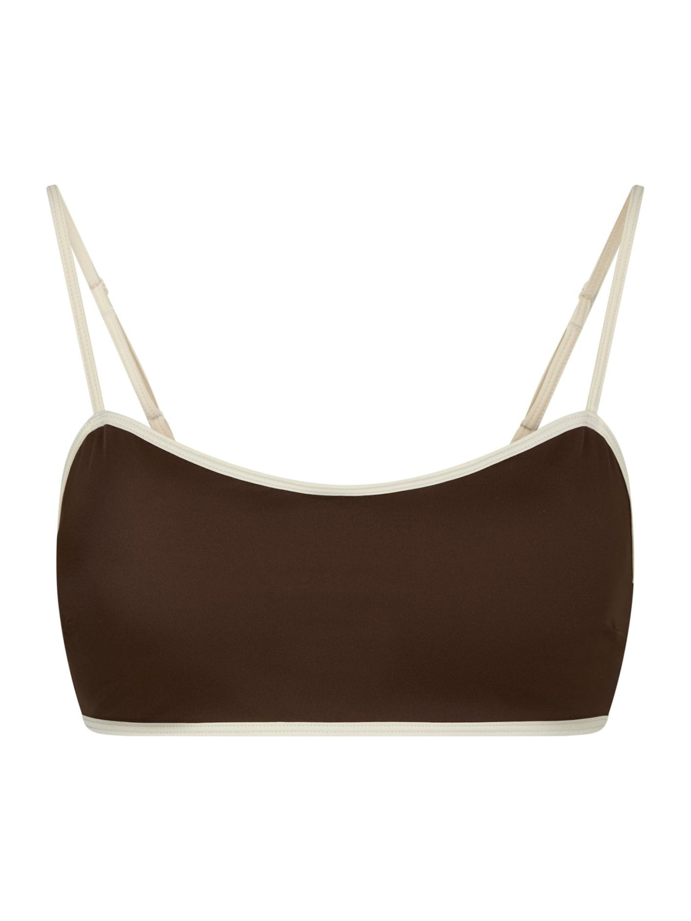 Fia Solid Contrast Bikini Top - Dark Brown/Creme