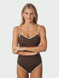 Felice Solid Contrast Swimsuit - Dark Brown/Creme