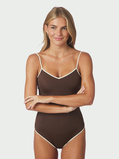 Felice Solid Contrast Swimsuit - Dark Brown/Creme