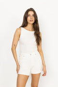 Peggy Rib Boatneck Top - Off-White