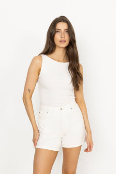 Peggy Rib Boatneck Top - Off-White