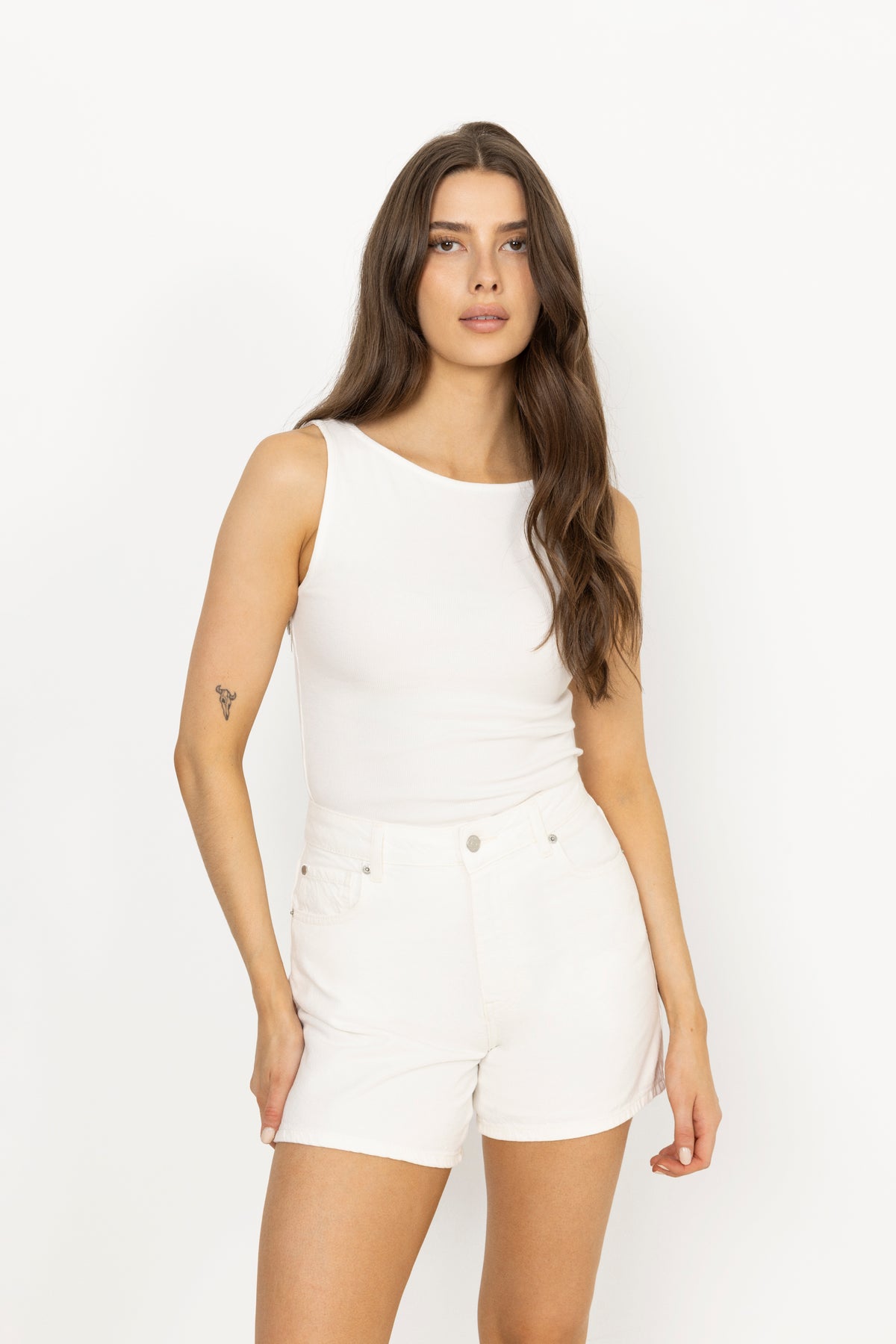 Peggy Rib Boatneck Top - Off-White