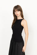 Peggy Rib Boatneck Top - Black