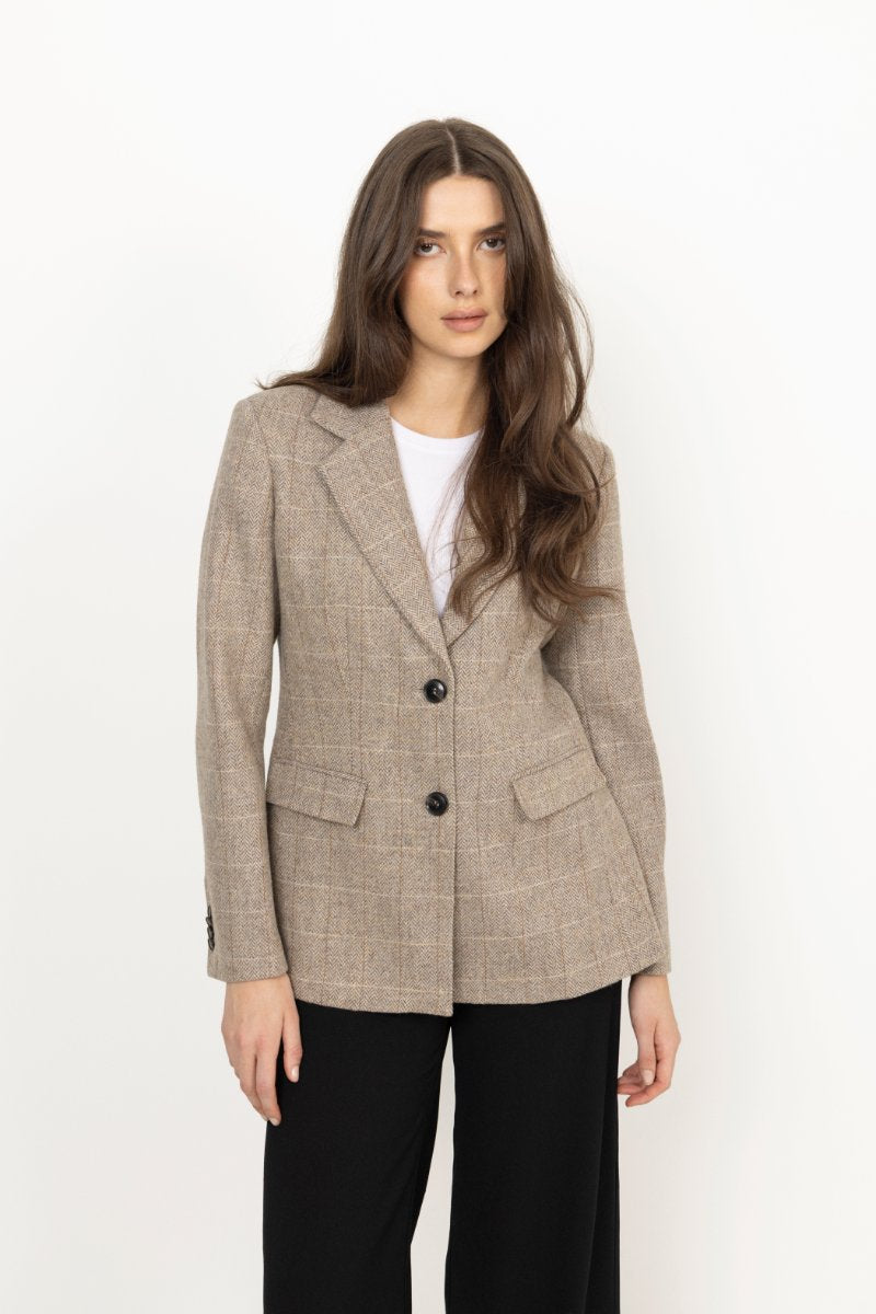 Brook Check Blazer - Taupe Herringbone