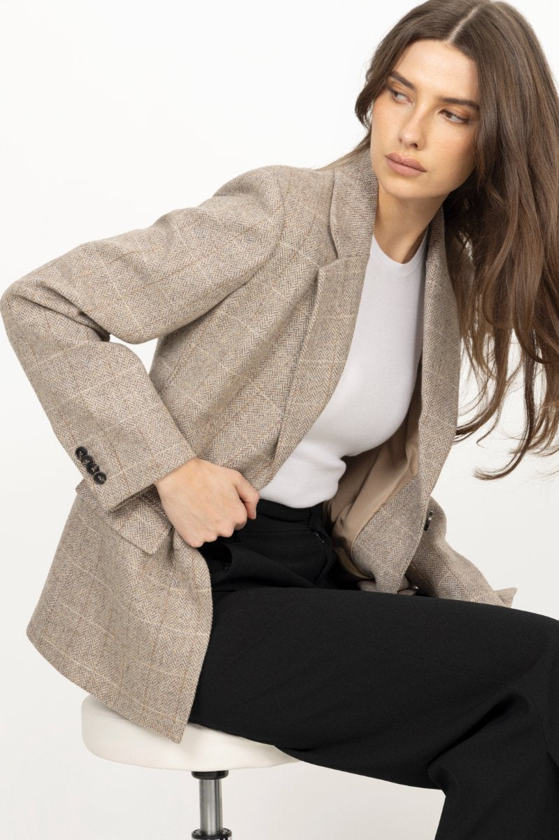 Brook Check Blazer - Taupe Herringbone