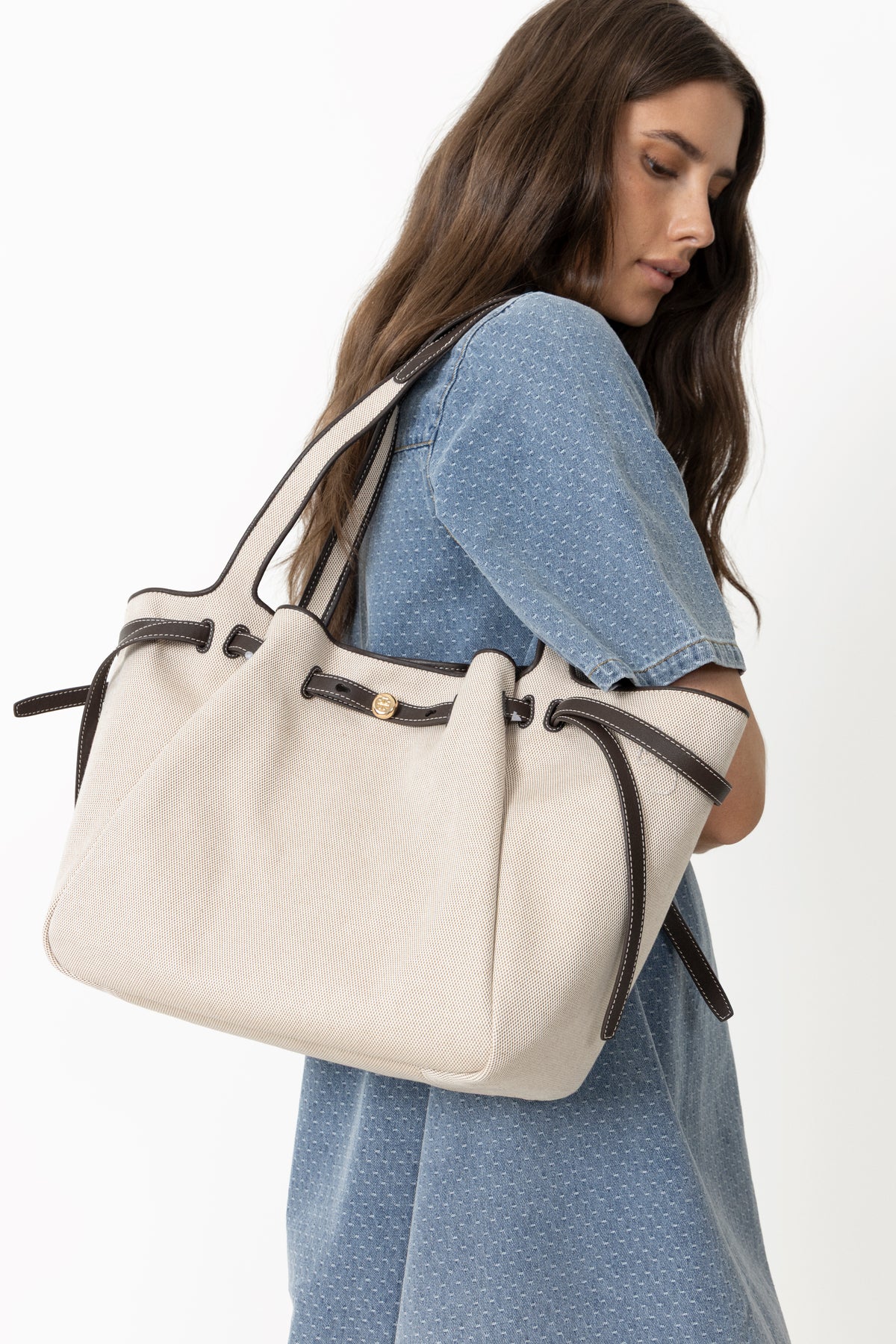 Romy Canvas Tote - Dusty Almond/Bianco White