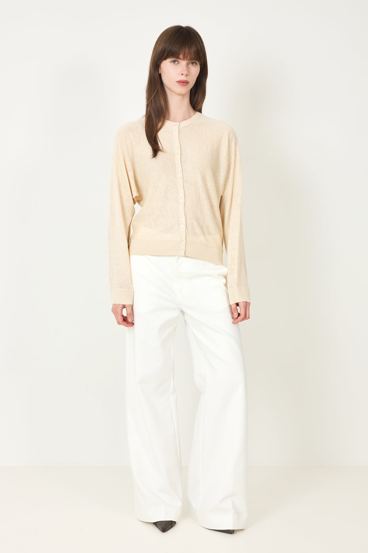 Jane Linen Ls Bat Knit Cardigan - Sandshell