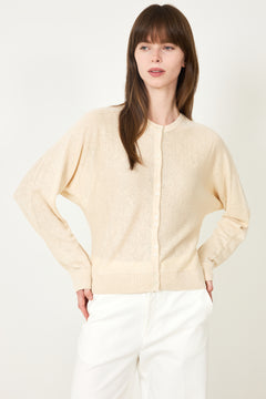 Jane Linen Ls Bat Knit Cardigan - Sandshell