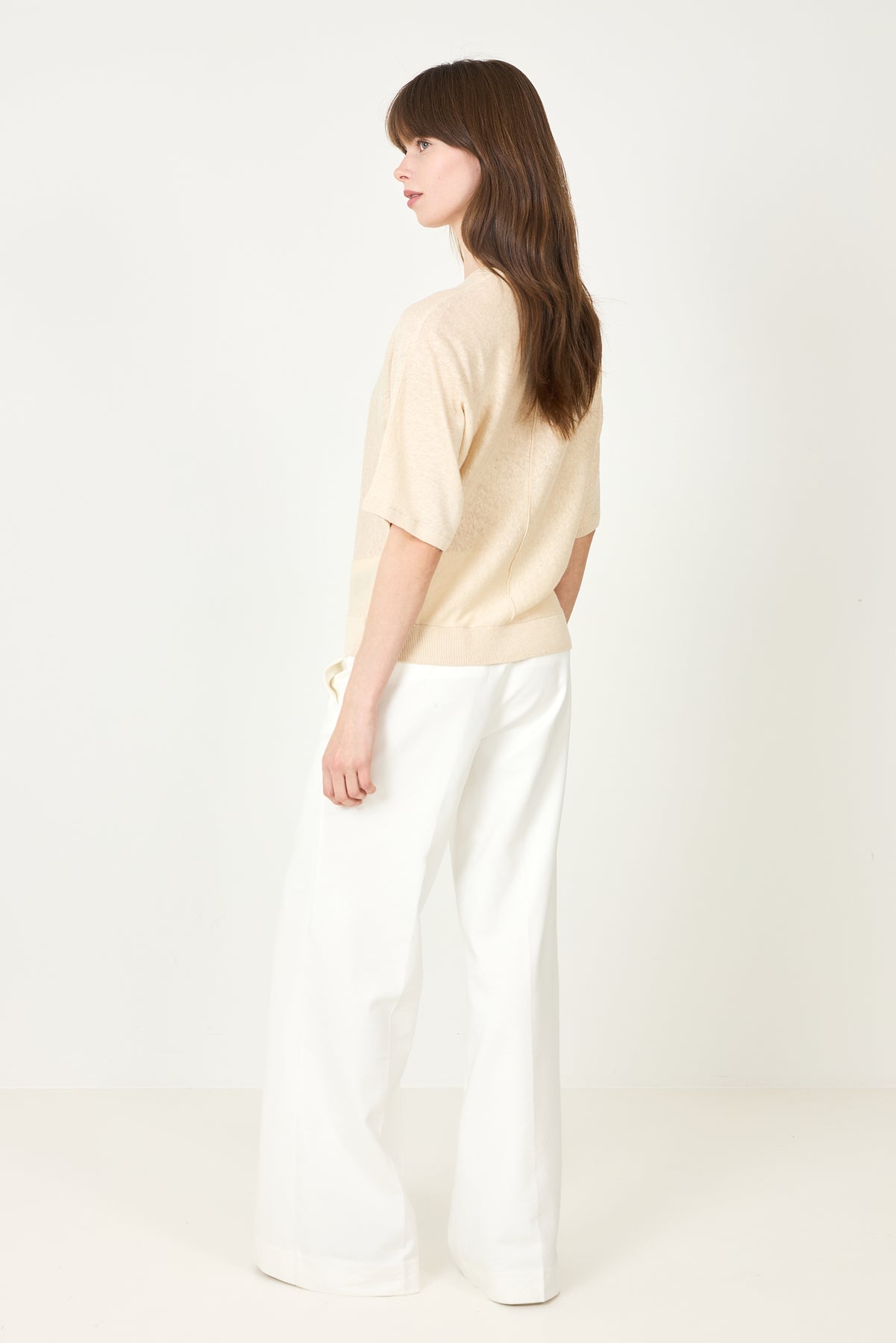 Jane Linen 2/4 Bat Knit O-Neck - Sandshell