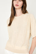 Jane Linen 2/4 Bat Knit O-Neck - Sandshell