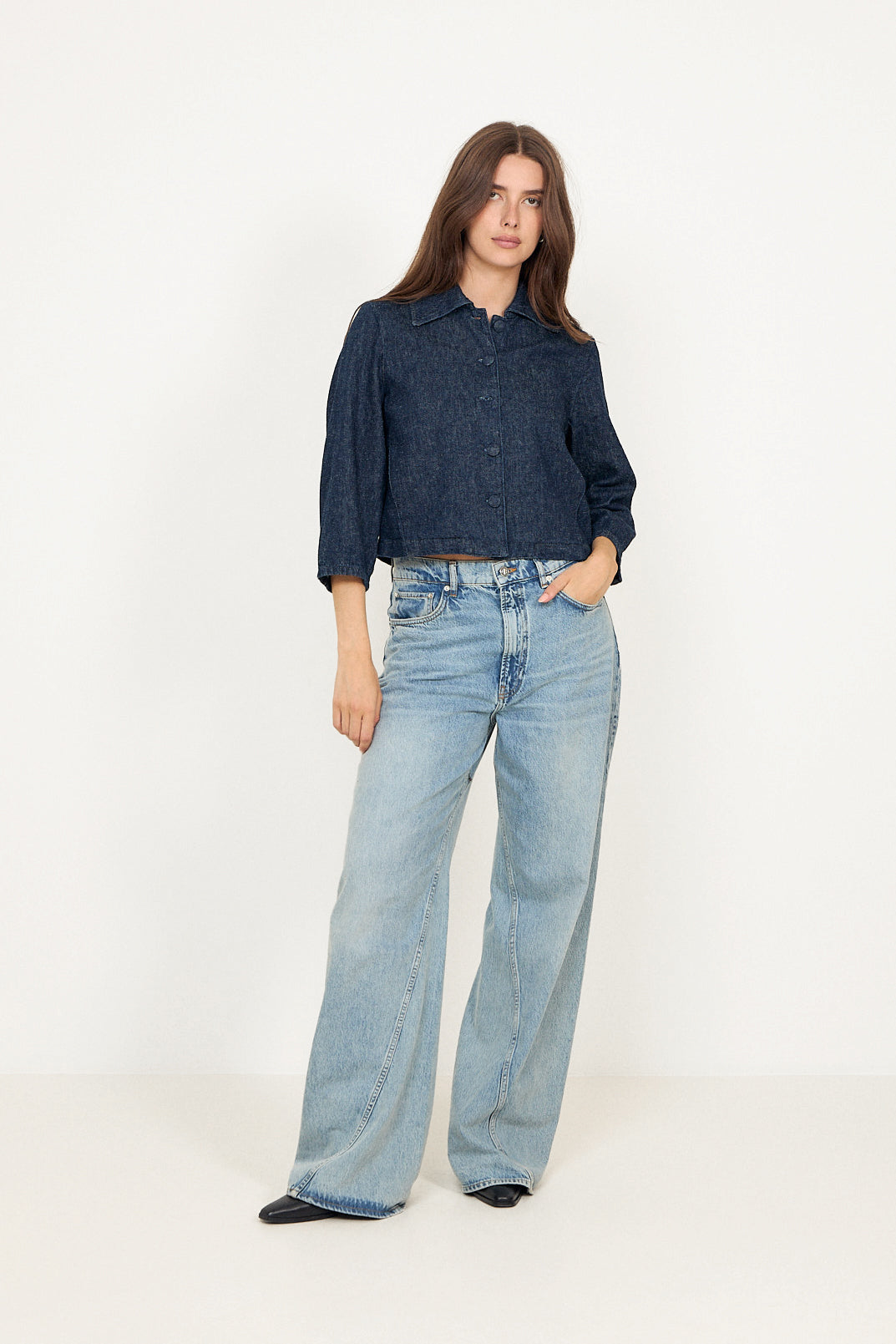 Relaxed Hanny 3/4 Denim Jacket - Dark Blue Denim
