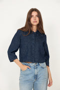 Relaxed Hanny 3/4 Denim Jacket - Dark Blue Denim