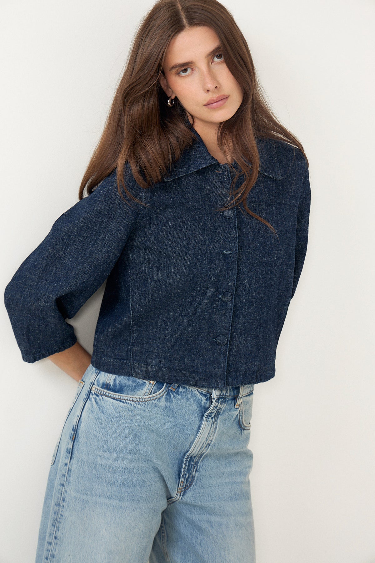 Relaxed Hanny 3/4 Denim Jacket - Dark Blue Denim