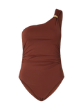 Bari One Shoulder Swimsuit - Cherry Mahogany