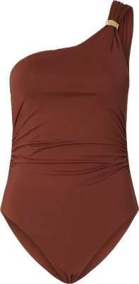 Bari One Shoulder Swimsuit - Cherry Mahogany