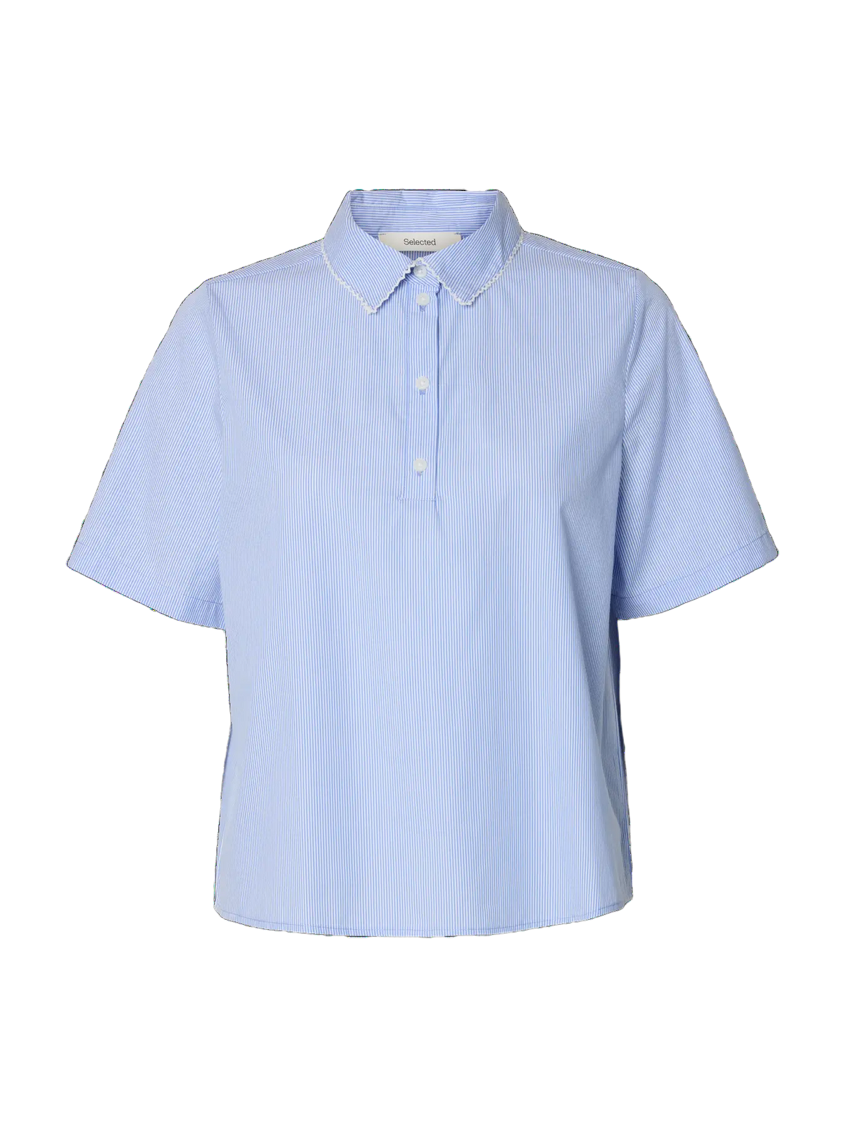 Gina Relaxed Ss Crochet Edge Polo B - Azurine Stripe