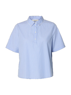 Gina Relaxed Ss Crochet Edge Polo B - Azurine Stripe