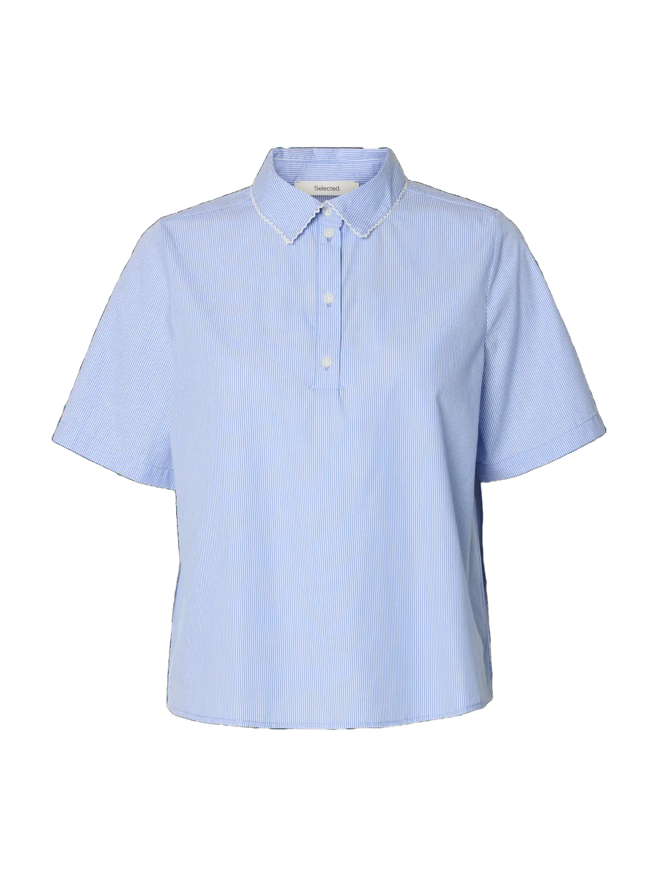 Gina Relaxed Ss Crochet Edge Polo B - Azurine Stripe