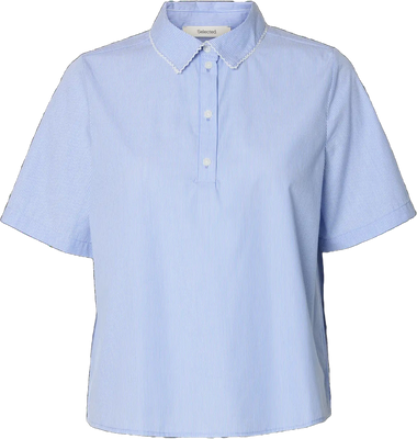 Gina Relaxed Ss Crochet Edge Polo B - Azurine Stripe