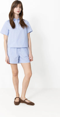 Gina Relaxed Ss Crochet Edge Polo B - Azurine Stripe