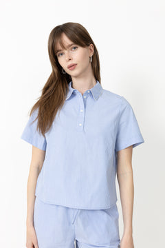 Gina Relaxed Ss Crochet Edge Polo B - Azurine Stripe