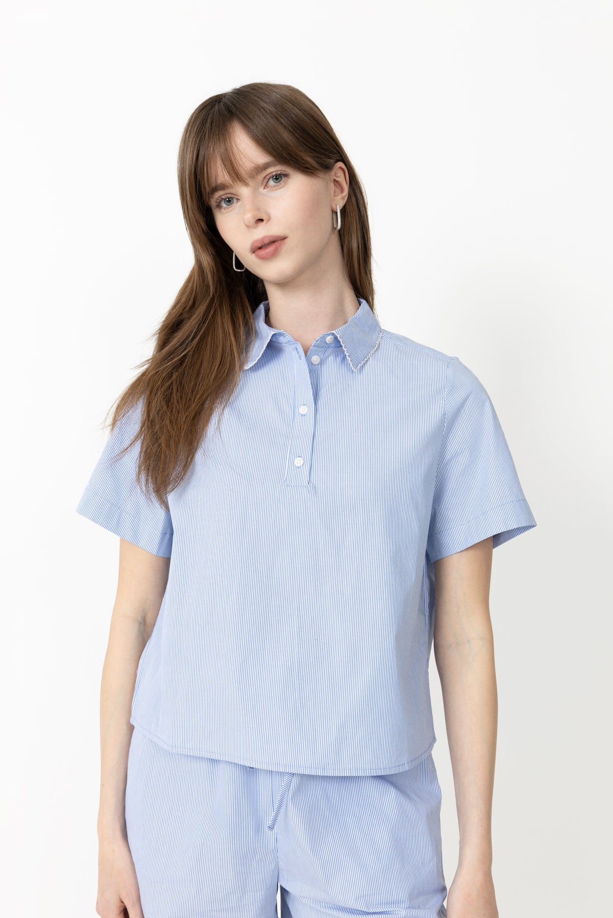 Gina Relaxed Ss Crochet Edge Polo B - Azurine Stripe