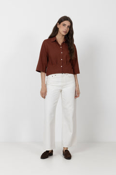 Cleo Regular 3/4 Cropped Shirt B - Cherry Mahogany