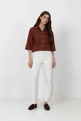 Cleo Regular 3/4 Cropped Shirt B - Cherry Mahogany