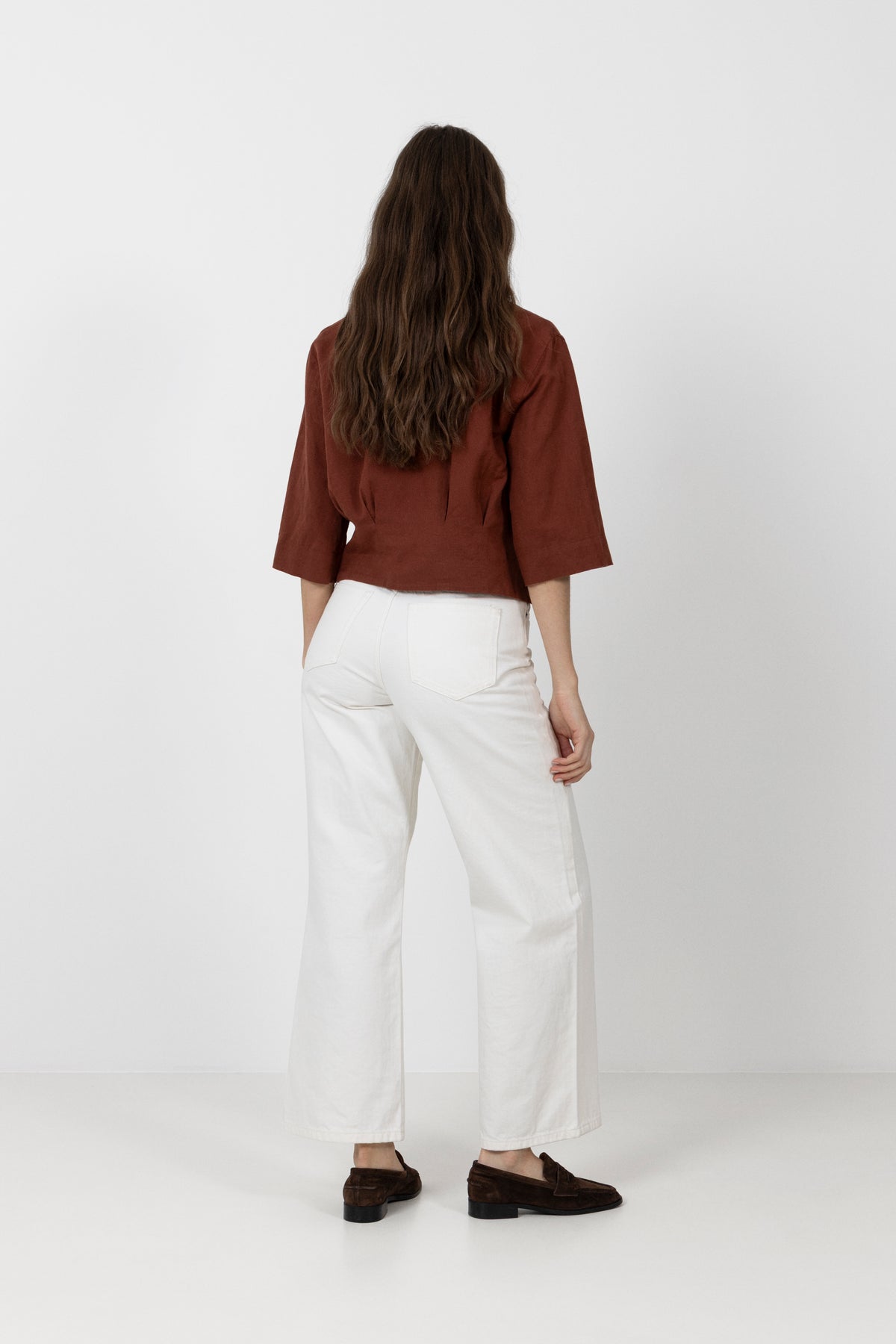 Cleo Regular 3/4 Cropped Shirt B - Cherry Mahogany