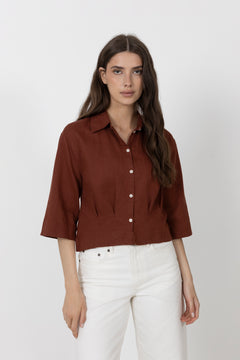 Cleo Regular 3/4 Cropped Shirt B - Cherry Mahogany