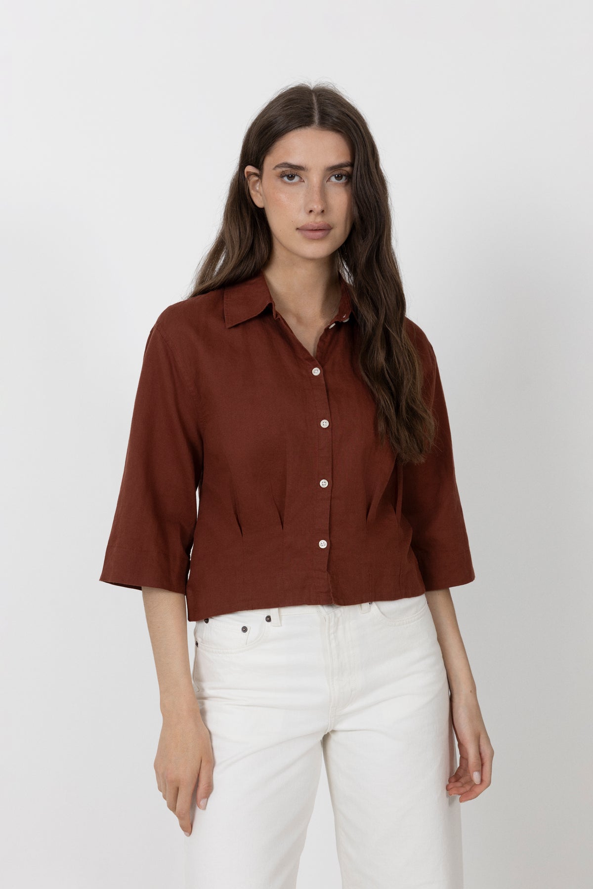 Cleo Regular 3/4 Cropped Shirt B - Cherry Mahogany
