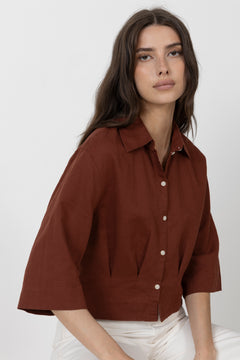 Cleo Regular 3/4 Cropped Shirt B - Cherry Mahogany